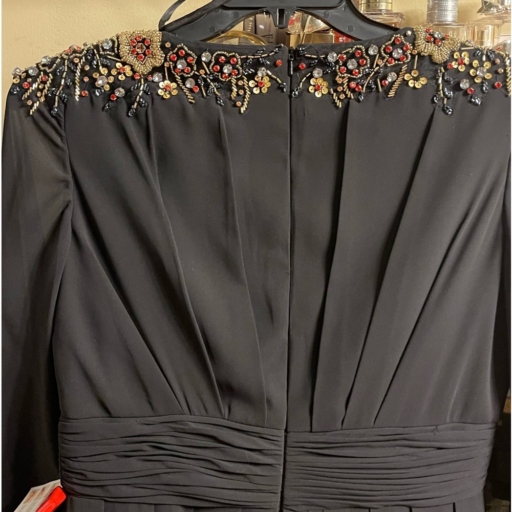 Ieena Mac Duggal Black Embellished Puff Sleeve Chiffon Gown - Picture 6 of 9